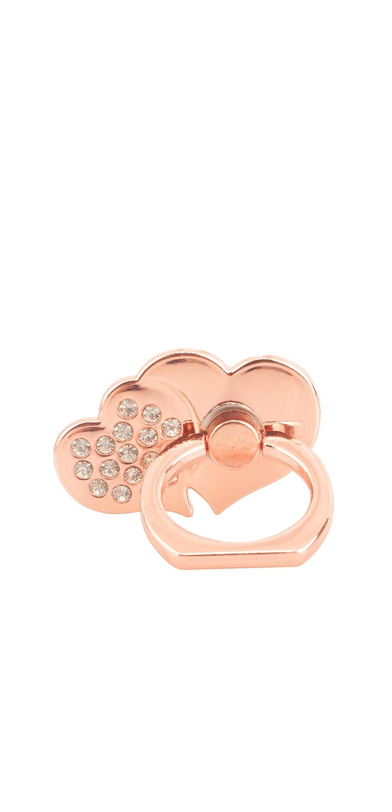 [Australia - AusPower] - Universal Fashion 360 Degree Rotating Finger Ring Stand Holder for Cell Phone iPhone Tablet iPad - Double Crystal Hearts (Rose Gold) Rose Gold 