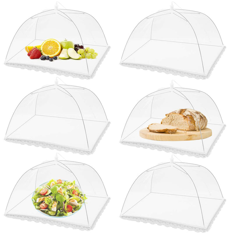 [Australia - AusPower] - FOOEN (6 Pack) Pop-Up Picnic Mesh Food Covers Tent Umbrella for Outdoors and Camping Food Net Cover Keep out Flies Mosquitoes Ideal for Parties Picnics BBQ, Reusable and Collapsible 17 x 17inches 6Pack White 