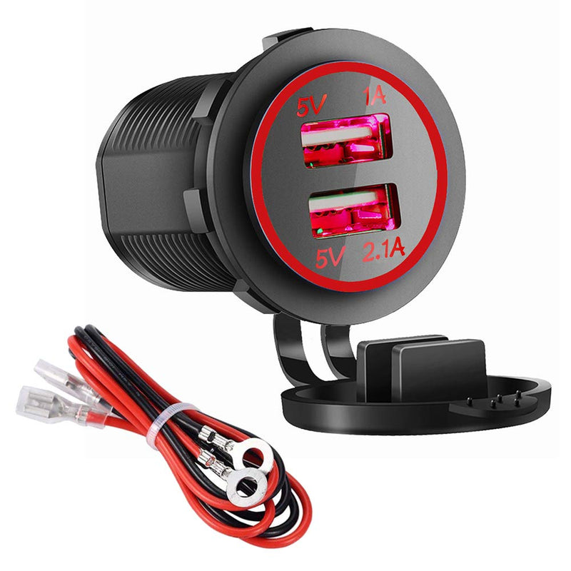 [Australia - AusPower] - Dual USB Charger Socket Power Outlet - 1A & 2.1A for Car Boat Marine Mobile with Wire Fuse DIY Kit (3.1A-Red) 