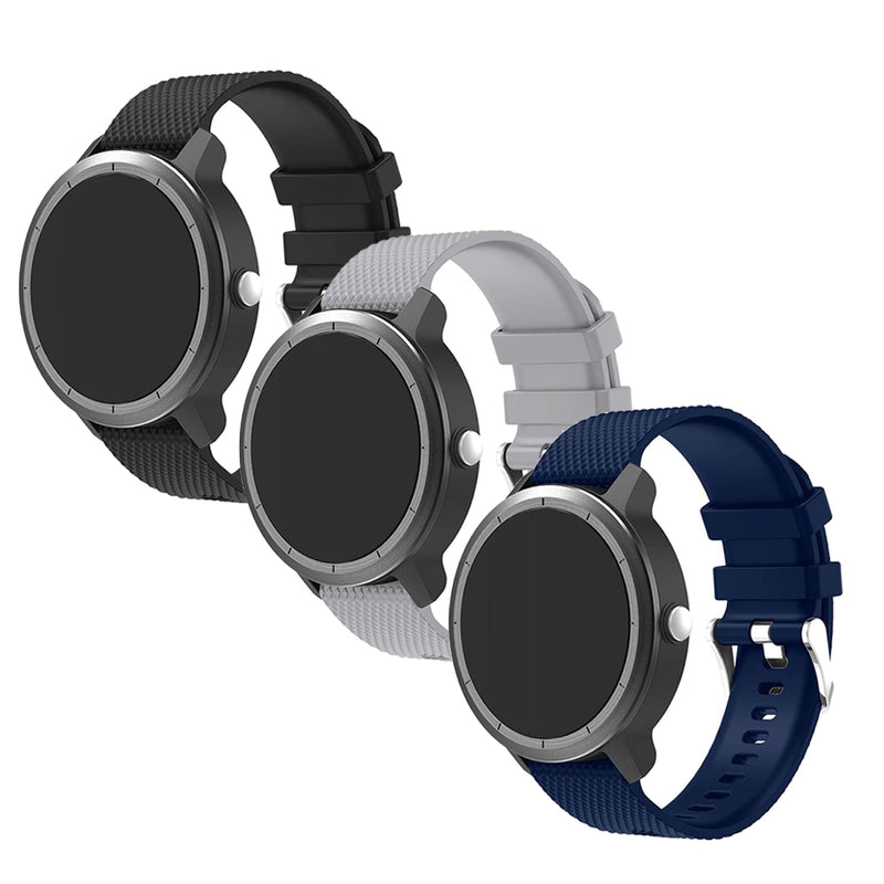 [Australia - AusPower] - Anrir Vivoactive 3 Watch Band, 20mm Silicone Bands for Garmin Vivoactive 3/Forerunner 645 Music/Samsung Galaxy 42mm/Galaxy Watch 3 41mm/Galaxy Watch Active 2 40mm/44mm-3Pack Black+Grey+Midnight Blue 
