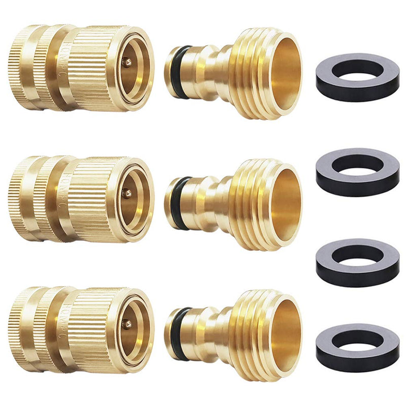 [Australia - AusPower] - HQMPC Garden Hose Quick Connect Solid Brass Quick Connector Garden Hose Fitting Water Hose Connectors 3/4 inch GHT (3 SETS) 3 Sets 