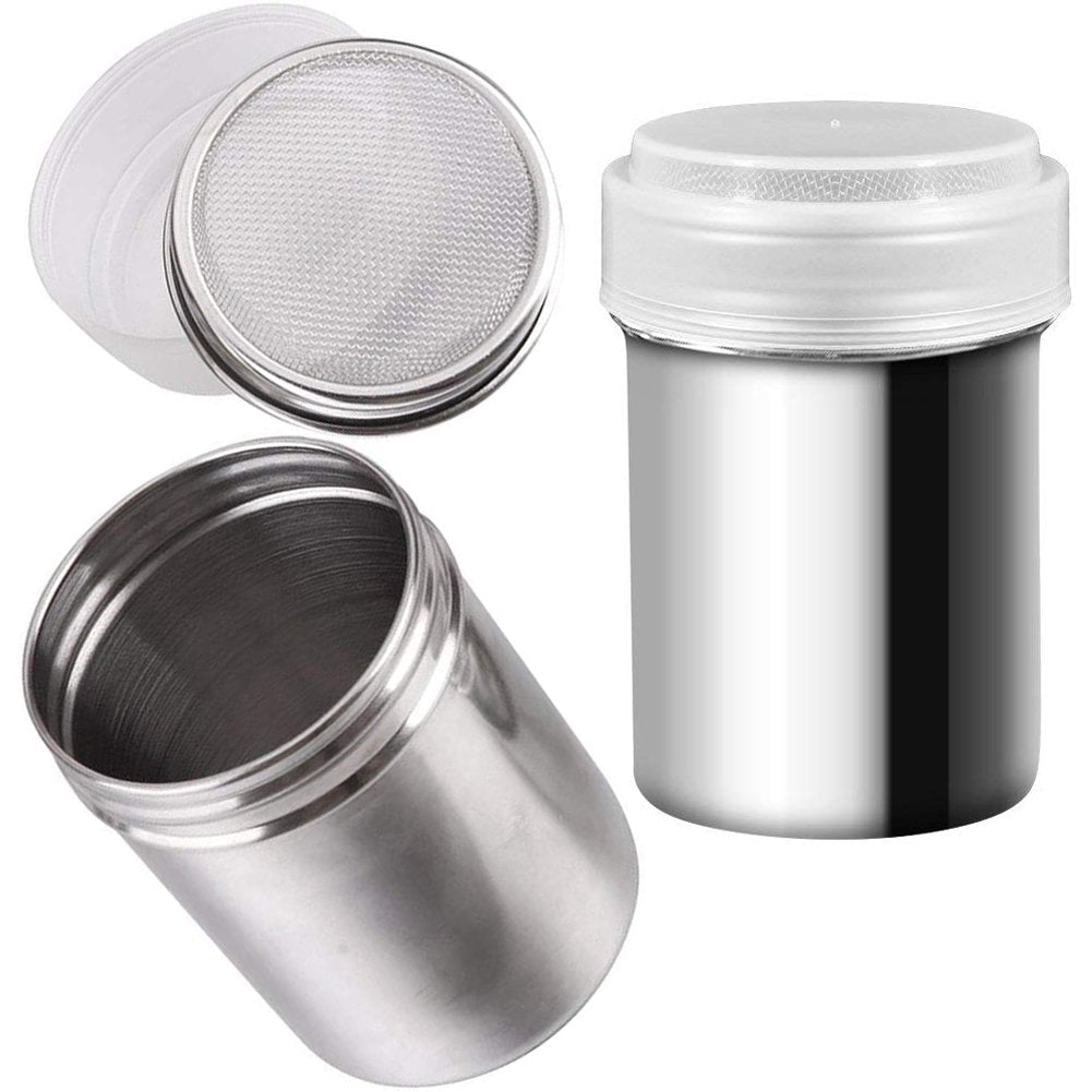 [Australia - AusPower] - 2 PCS Chocolate Shaker Coffee Powder Cocoa Flour Icing Sugar Sifter Stainless Steel Mesh Shaker Powder Cans with Lid for For Baking Cooking Home Restaurant 