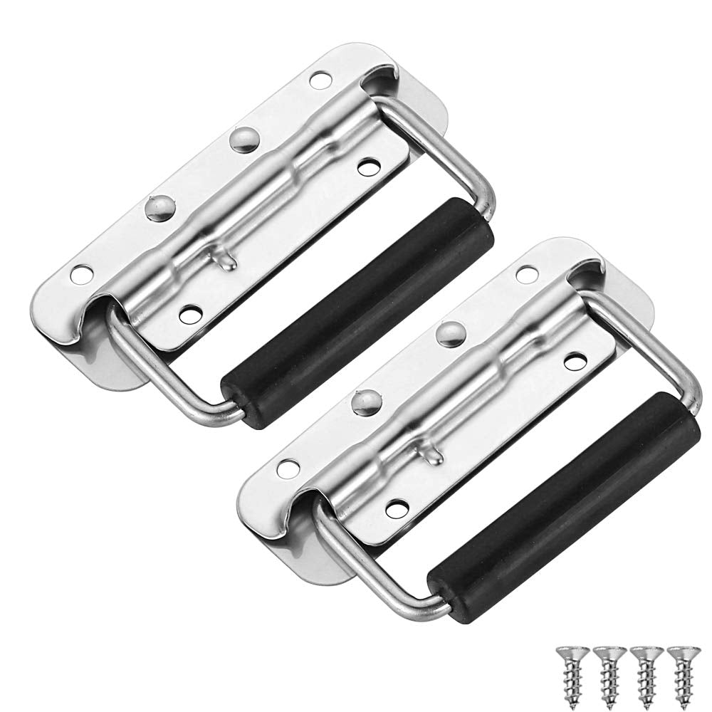 [Australia - AusPower] - JQK Spring Loaded Case Handle, 304 Stainless Steel Surface Mount Chest Handle with Rubber Grip, Thickened 2mm (Pack of 2), HCH100-P2 122mm(2 Pack) 