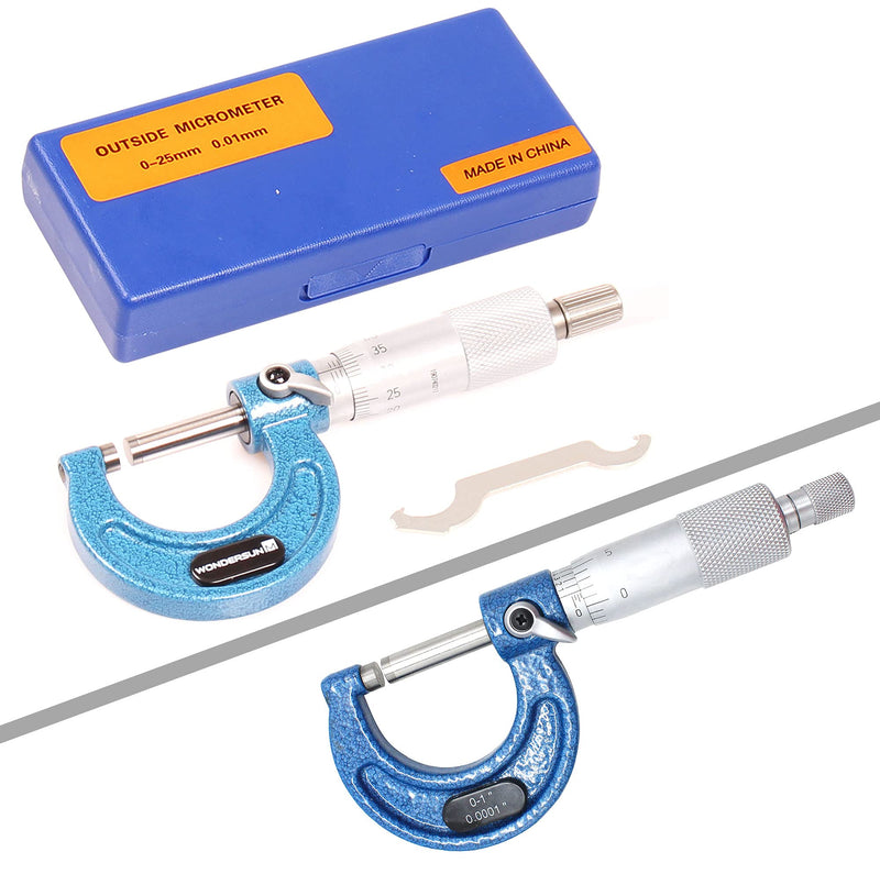 [Australia - AusPower] - Outside Micrometer 0-1" Measuring Range 0.0001" Resolution Measuring Tool Measurements Mechanist Tools Blue 