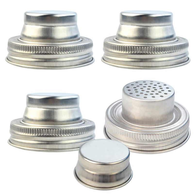 [Australia - AusPower] - obmwang 4 Pack of Stainless Steel Mason Jar Shaker Lids Caps for Cocktail,Dredge Flour,Mix Spices,Sugar, Salt, Peppers and More or Shake Drinks Cocktail--Fits Any Regular Mouth Mason Jar Canning Jar 