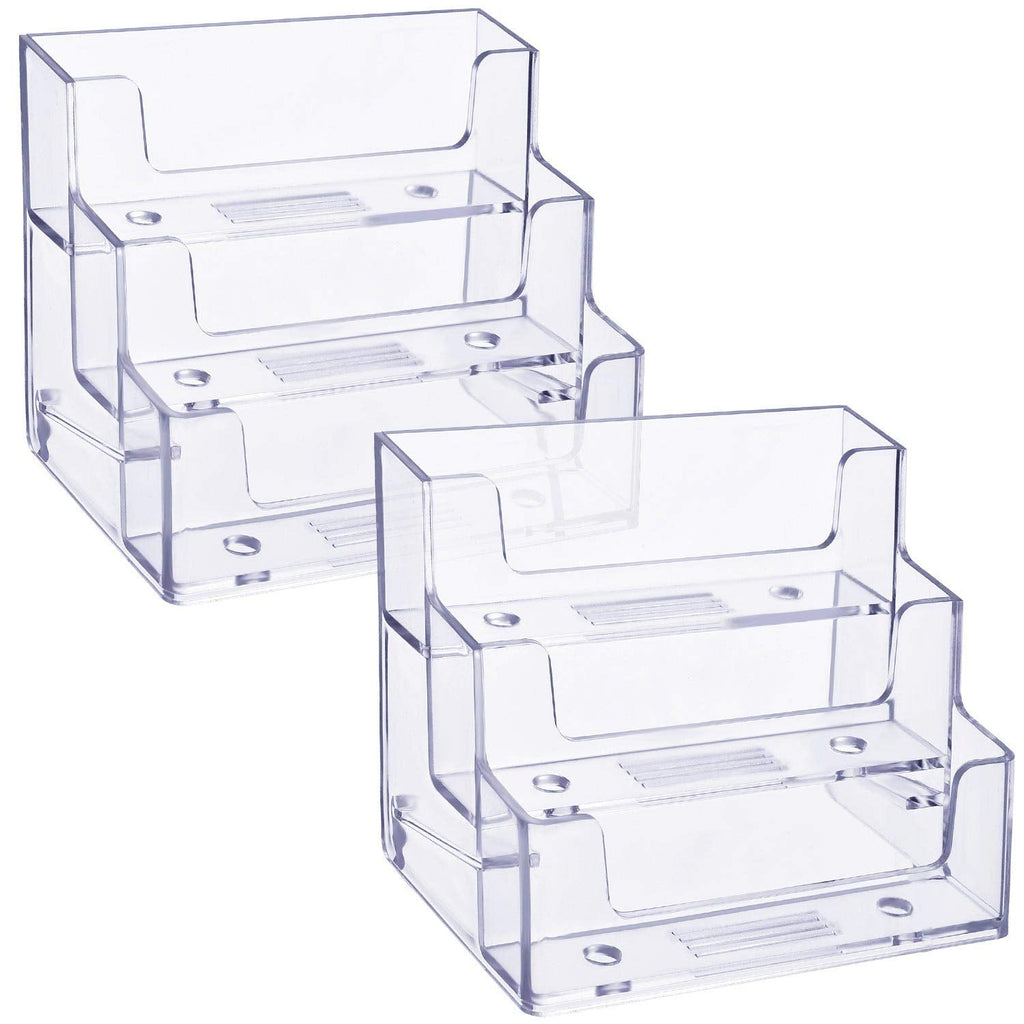 [Australia - AusPower] - 2 Pack Business Card Holder 3 Tiers Plastic Card Stand Organizer Clear Card Holder Display for Office, 180 Cards Capacity 2 