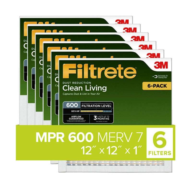 [Australia - AusPower] - Filtrete 12x12x1, AC Furnace Air Filter, MPR 600, Clean Living Dust Reduction, 6-Pack (exact dimensions 11.81 x 11.81 x 0.81) 12 x 12 x 1 