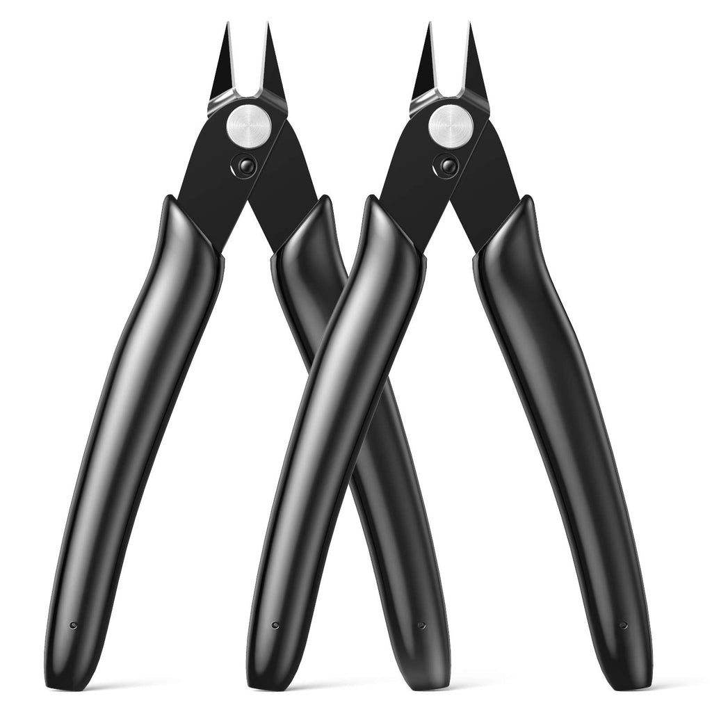 [Australia - AusPower] - BOENFU Wire Cutters Zip Tie Cutters Micro Flush Cutter 2 Pack 5 Inch Precision Wire Clippers Hobby Snips Small Side Cutting Pliers for Jewelry Making, Electronics | Black Black ( 2 Pack ) 