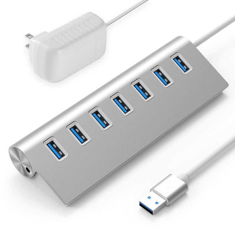 [Australia - AusPower] - Rybozen 7-Port Powered USB 3.0 Hub, Super Speed USB 3.0 Hub, USB Extender, Aluminum Data Hub with 5V/4A 20W Power Adapter and 4.9Ft USB Cable for MacBook, Mac Pro, Mac Mini, Laptop, Desktop 