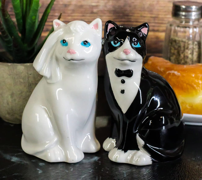 [Australia - AusPower] - Ebros Wedding Cats Feline Black And White Cats In Tuxedo And Bridal Gown Salt And Pepper Shakers Ceramic Magnetic Figurine Set 3.75"H 