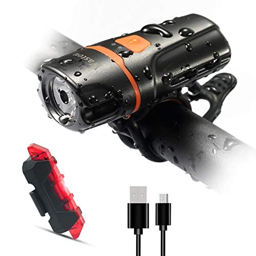 [Australia - AusPower] - Wastou Bike Lights, Super Bright Bike Front Light 1200 Lumen, IPX6 Waterproof 6 Modes Cycling Light Flashlight Torch with USB Rechargeable Tail Light(USB Cable Included) Black 
