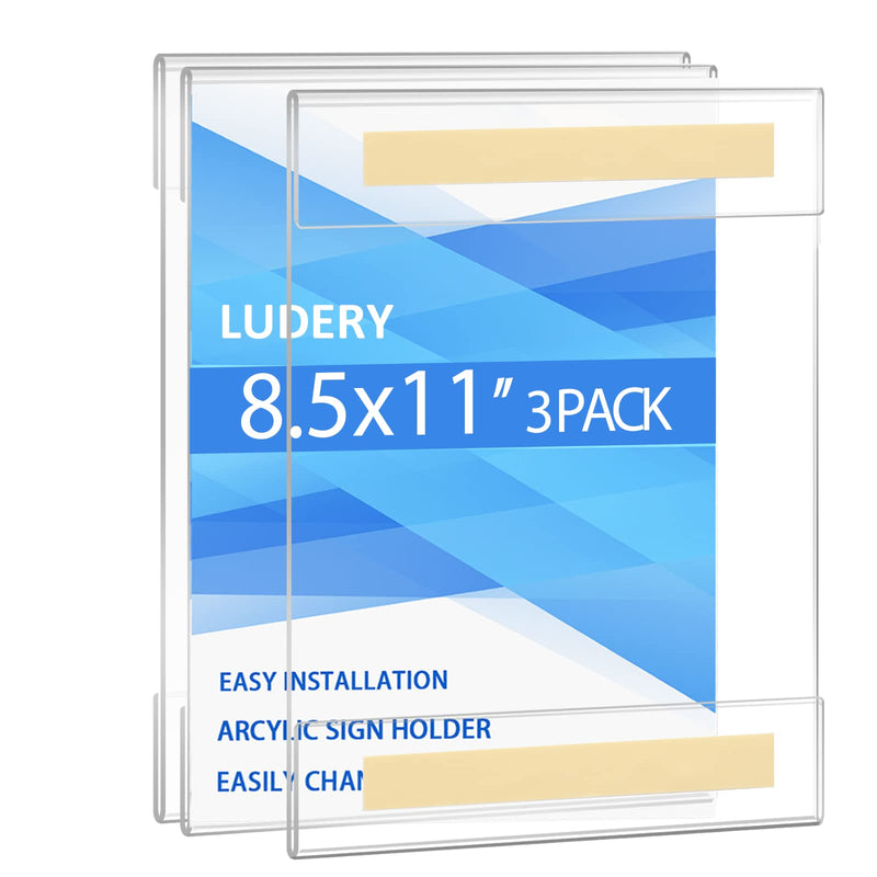 [Australia - AusPower] - Ludery 8.5" x 11" Wall Mount Sign Holder Acrylic Clear Frames with 3M Tape Adhesive for Home, Office, Store, Restaurant (3 Pack)… Option 3pack 