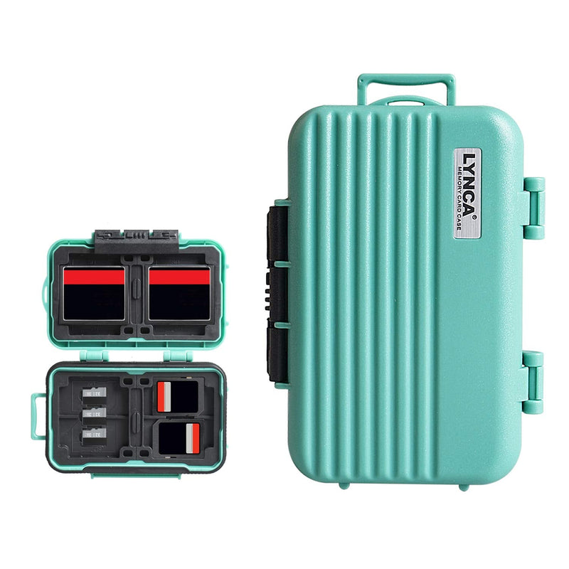 [Australia - AusPower] - LYNCA Memory Card Case Holder, Memory Card Hard Protector Case Professional Water-Resistant Anti-Shock Compact Camera Card Hard Storage Box for 8 SD Cards 4 CF Cards 12 Micro SD/TF Cards (Green) Green 