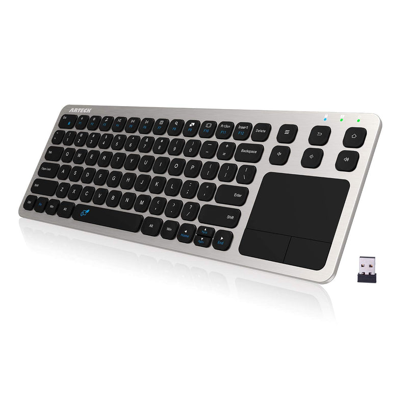 [Australia - AusPower] - Wireless Keyboard, Arteck 2.4G Wireless Touch TV Keyboard with Easy Media Control and Built-In Touchpad Mouse Solid Stainless Ultra Compact Full Size Keyboard for TV-Connected Computer, Smart TV, HTPC 