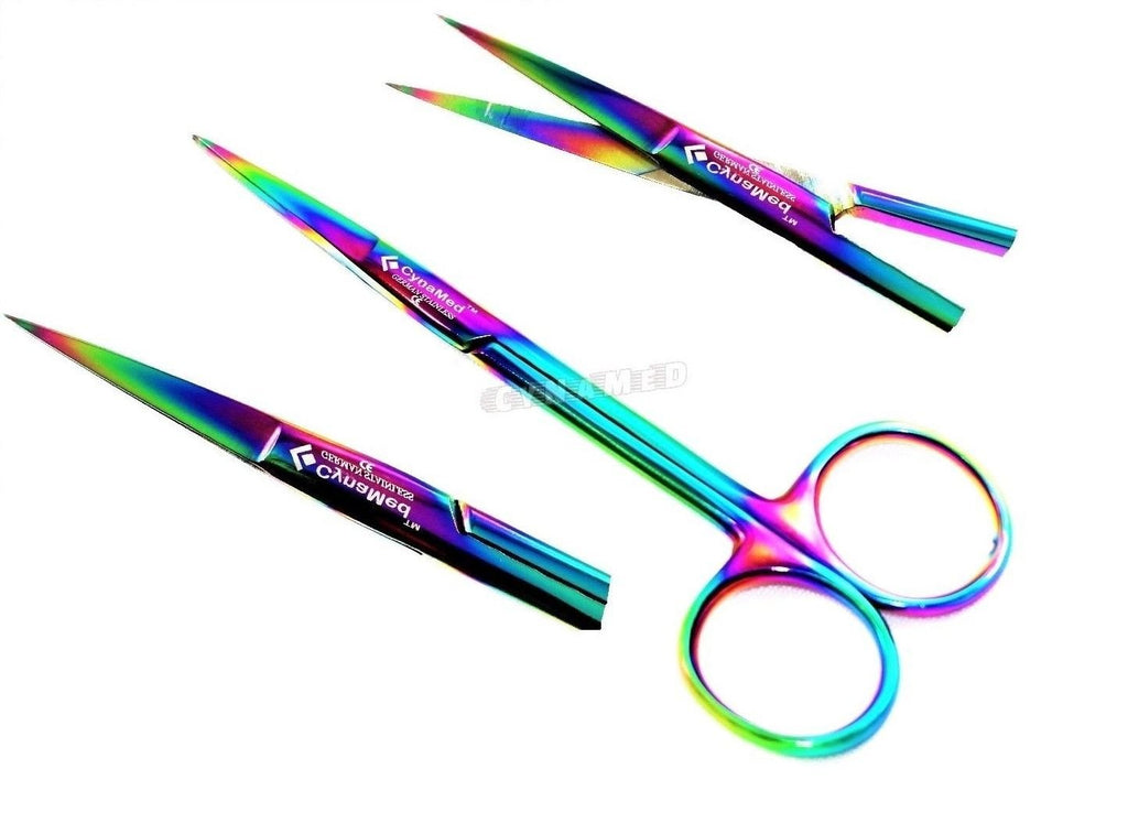 [Australia - AusPower] - German Iris Scissors 4.50" Straight Multicolor Surgical Dental Veterinary Instruments Cynamed 