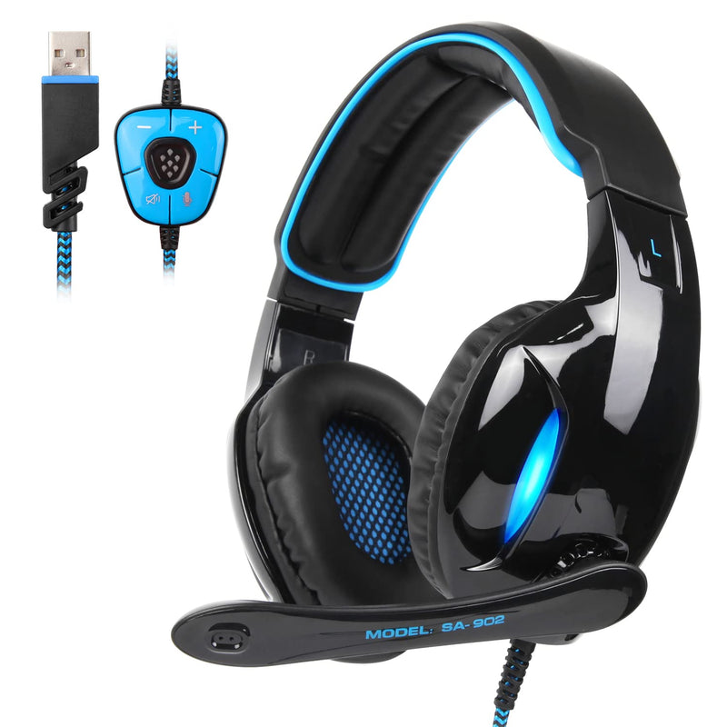 [Australia - AusPower] - SADES Newest SA902 7.1 Channel Virtual Surround Sound USB Gaming Headset Over-ear Headphones with Noise Isolating Mic LED Light for PC Mac Computer Gamers(Black Blue) SA902Black 
