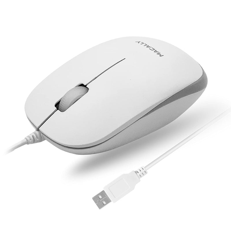 [Australia - AusPower] - Macally USB Wired Mouse for Mac and Windows - Simple 3 Button Computer Mouse Wired, Scroll Wheel Layout with 5ft Cord - Simple Plug and Play USB Mouse for Laptop, Desktop, Notebook - White 