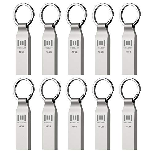 [Australia - AusPower] - MOSDART 16GB Metal USB 2.0 Flash Drive 10 Pack Bulk Waterproof 16G Thumb Drive Jump Drive Pen Drive Memory Stick with Keychain,Silvery 10Pack 16GB-Silver 