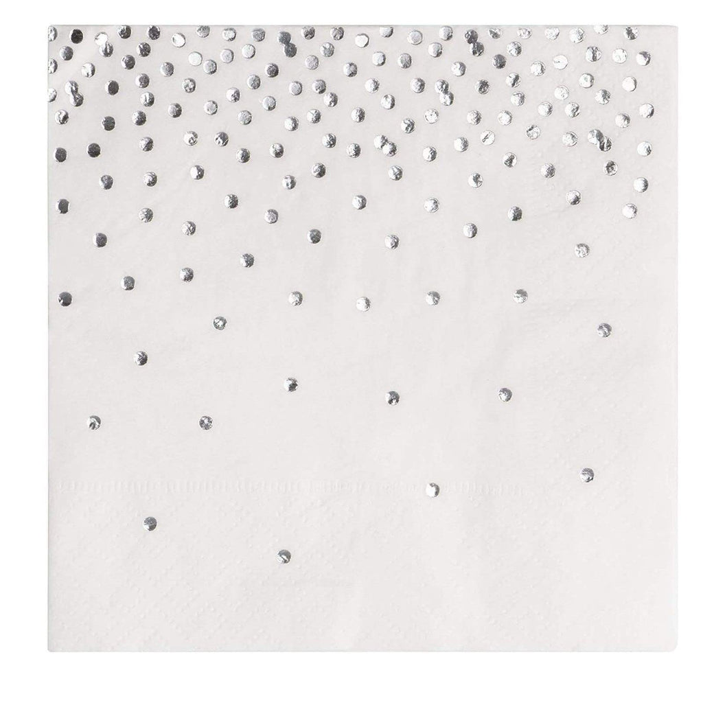 [Australia - AusPower] - Silver Cocktail Napkins - 100-Pack Disposable Napkins with Silver Foil Polka Dot Confetti, 3-Ply, Wedding Party Supplies, Folded 5 x 5 Inches 