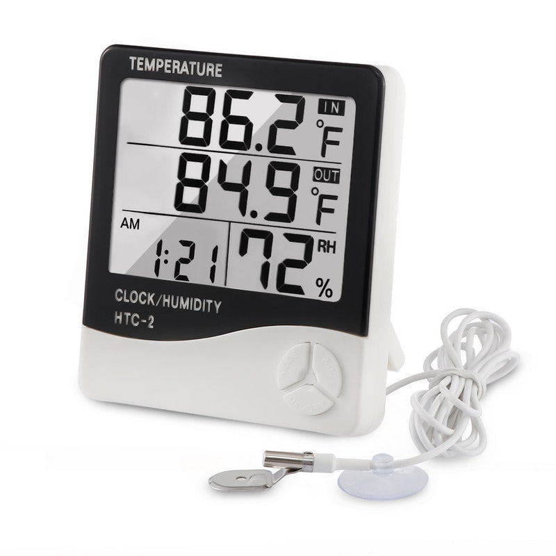 [Australia - AusPower] - Digital Thermometer Hygrometer Indoor Outdoor Temperature Meter Humidity Monitor with LCD Alarm Clock, 1M Probe Cord Temperature Humidity Gauge for Bedroom Greenhouse Garage Warehouse,Fahrenheit or Ce 