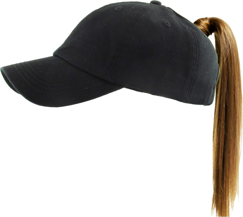 [Australia - AusPower] - Classic Plain Ponytail Messy High Bun Headwear Adjustable Cotton Trucker Mesh Glitter Hat Baseball Cap One Size Black Classic 