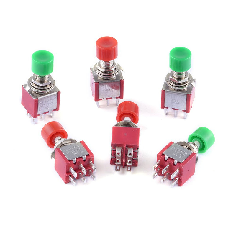 [Australia - AusPower] - Cylewet 6Pcs AC 2A 250V/5A 120V 6mm 6 Pins Momentary Push Button Switch DPDT NO NC (Pack of 6) CYT1105 