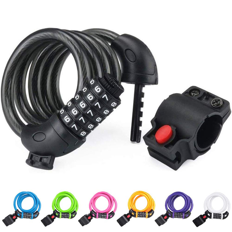 [Australia - AusPower] - NDakter Bike Lock Cable, 4 Feet High Security 5 Digit Resettable Combination Coiling Bike Cable Lock, Anti Theft Bicycle Cable Locks with Mounting Bracket, 1/2 Inch Diameter Black 