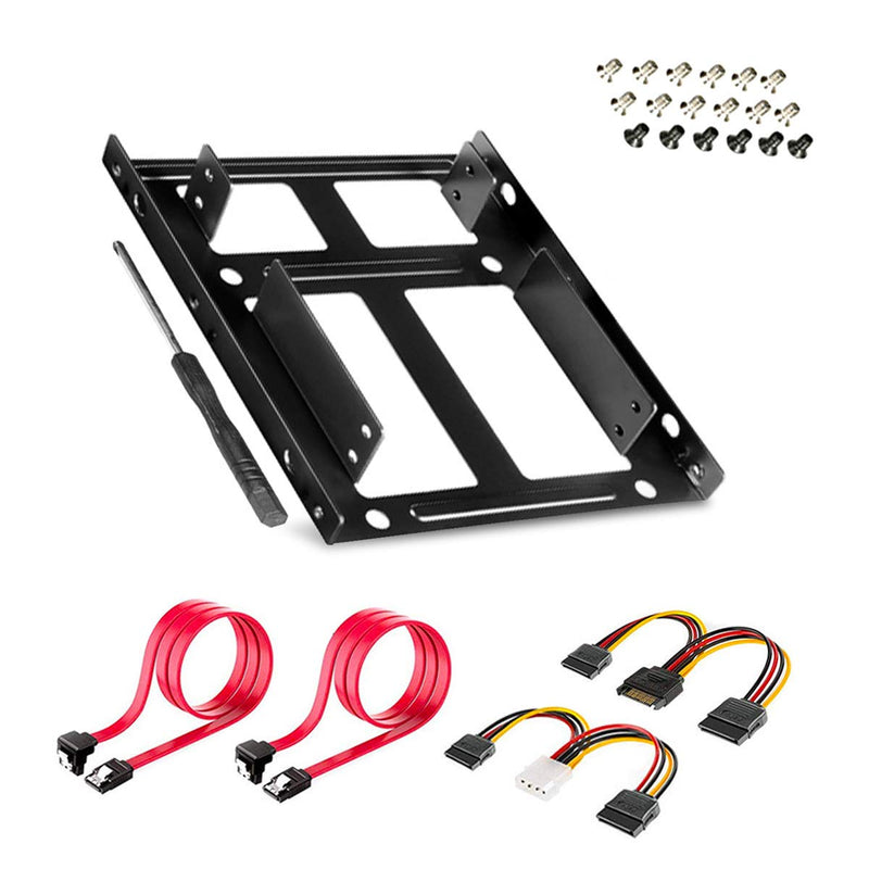 [Australia - AusPower] - Dual SSD/HDD Metal Mounting Bracket kit 2.5 to 3.5, Convert Any 2.5 inch Solid State Drive/HDD Into One 3.5 inch Drive Bay 2 x 2.5 HDD/SSD to 3.5 Metal Black 
