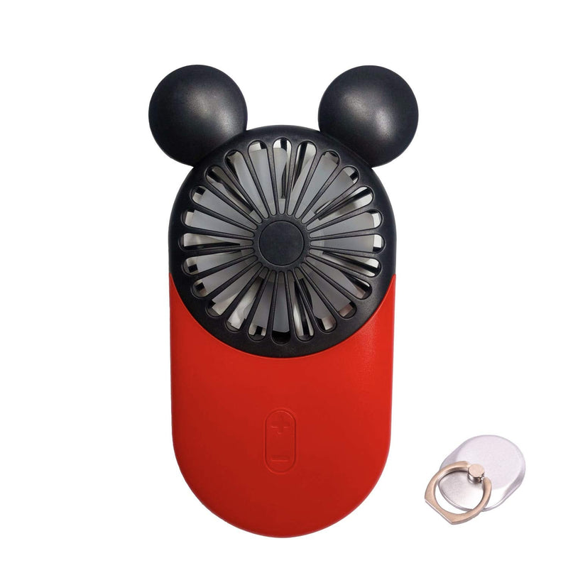 [Australia - AusPower] - DecoLife Cute Personal Mini Fan, Handheld & Portable USB Rechargeable Fan with Beautiful LED Light, 3 Adjustable Speeds, Portable Holder, Perfect for Indoor Or Outdoor Activities, Cute Mouse Red 