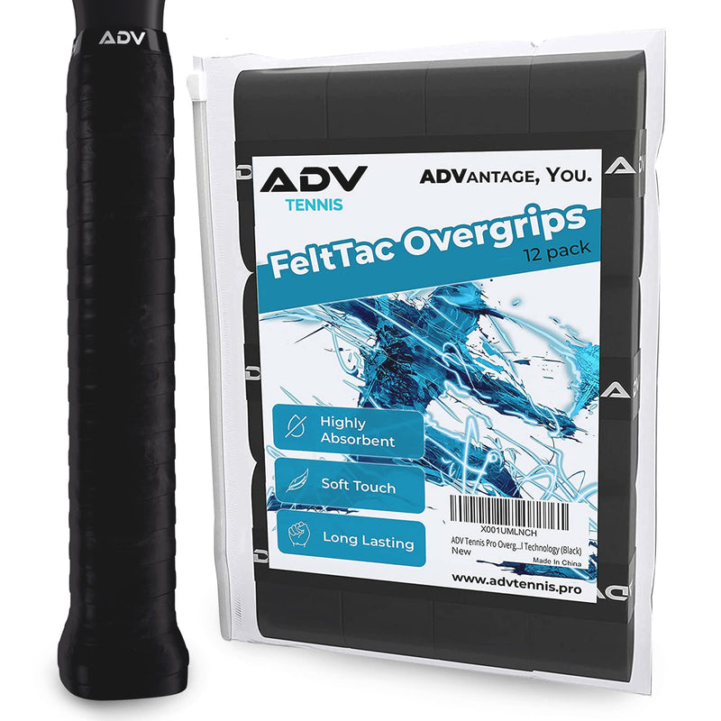 [Australia - AusPower] - ADV FeltTac Dry Tennis Overgrips, Pro Grip Tape That Stays Dry & Absorbs Sweat with Velvety Comfort, Overgrip for Tennis Racquet, 12 or 30 Pack 12 Pack Black 