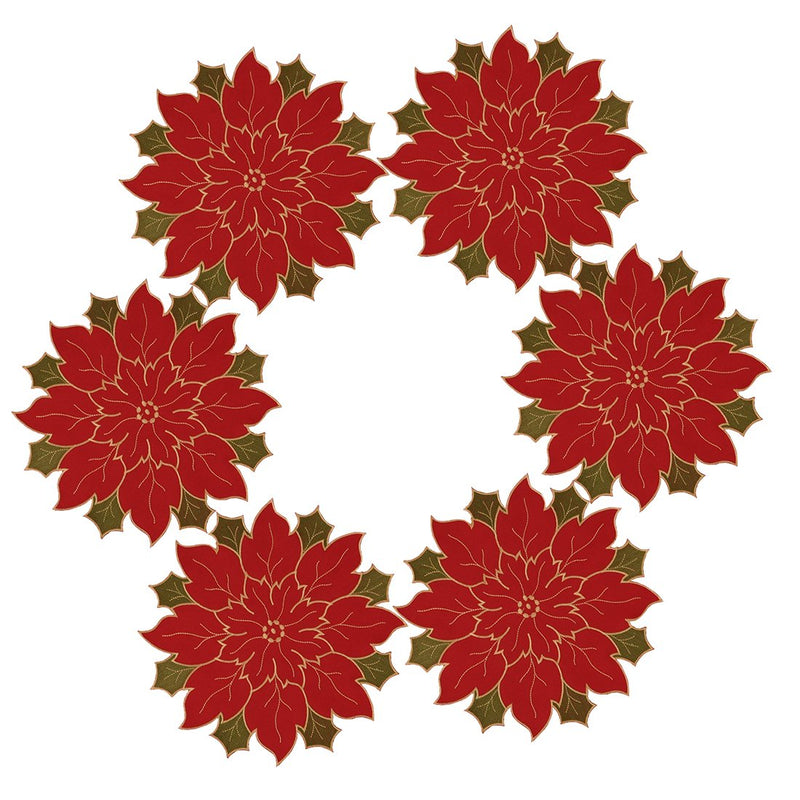 [Australia - AusPower] - Simhomsen Festive Poinsettia Doilies for Christmas Holiday Table Centerpieces Decorations, Small Size, Round 12 inch Set of 6 