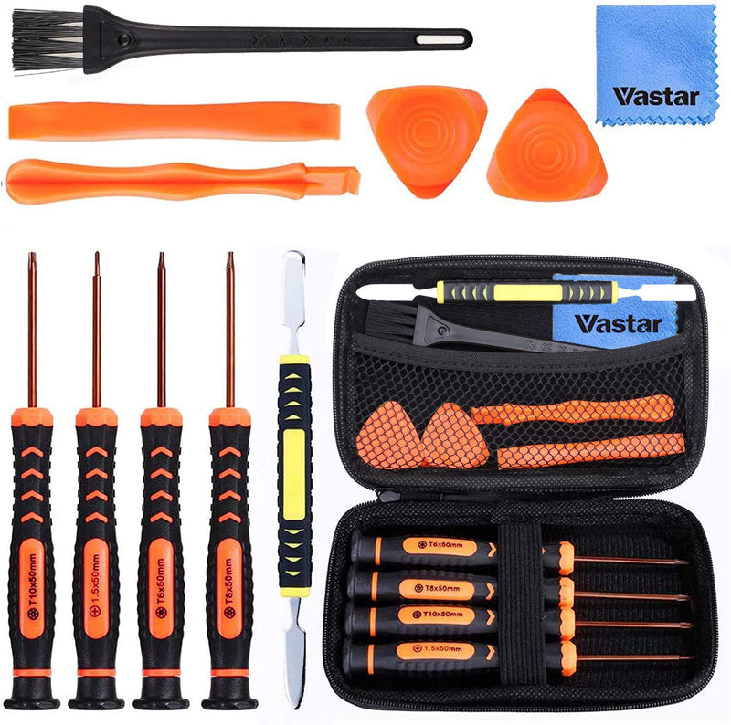 [Australia - AusPower] - Vastar Repair Tool Kit for Xbox One Xbox 360 PS3 PS4 PS5 Controller, 12 in 1 T6 T8 T10 Xbox One Screwdriver Set, with Cross Screwdriver 1.5, Safe Pry Tools, Cleaning Brush & Cloth in EVA Bag 