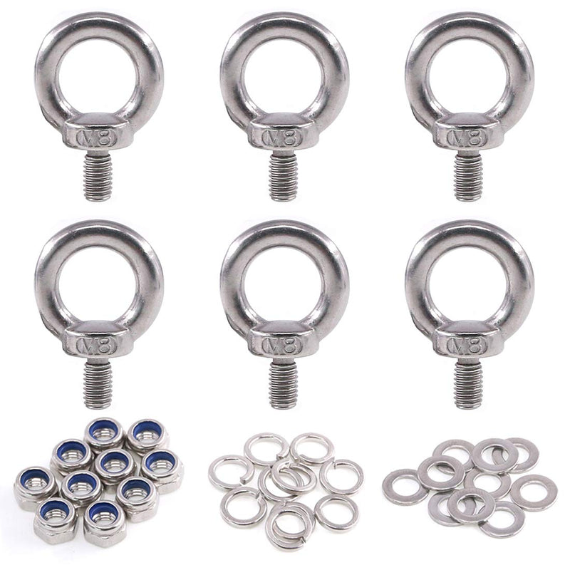 [Australia - AusPower] - Glarks 36Pcs 304 Stainless Steel M8 Male Thread Machinery Shoulder Lifting Ring Eye Bolt with Lock Nuts/Lock Washers/Flat Washers Set 