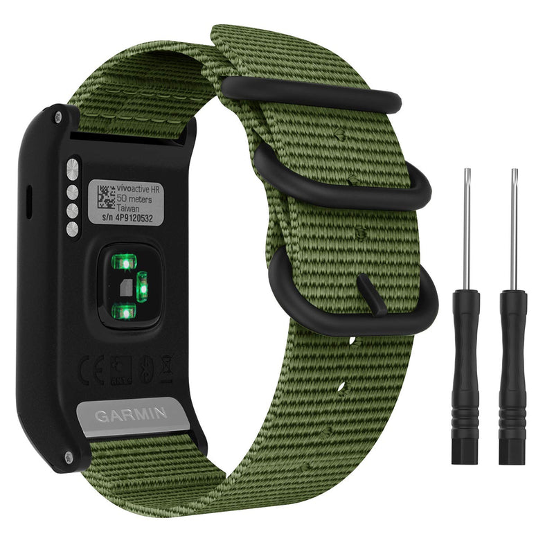 [Australia - AusPower] - MoKo Watch Band Compatible with Garmin Vivoactive HR, Fine Woven Nylon Adjustable Replacement Strap with Metal Buckle for Garmin Vivoactive HR Sports GPS Smart Watch - Army Green 