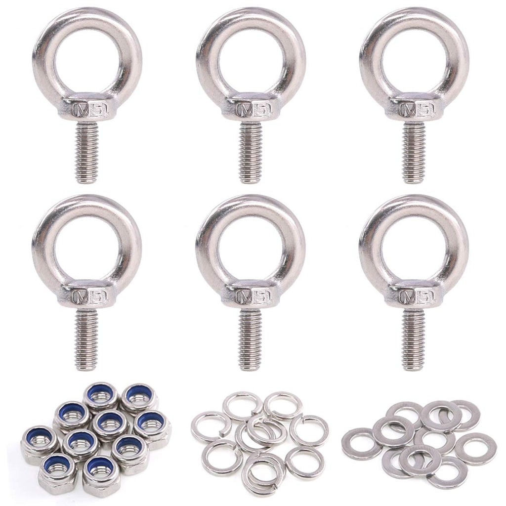 [Australia - AusPower] - Glarks 36Pcs 304 Stainless Steel M5 Male Thread Machinery Shoulder Lifting Ring Eye Bolt with Lock Nuts/Lock Washers/Flat Washers Set 