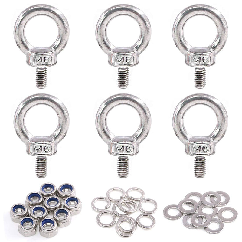 [Australia - AusPower] - Glarks 36Pcs 304 Stainless Steel M6 Male Thread Machinery Shoulder Lifting Ring Eye Bolt with Lock Nuts/Lock Washers/Flat Washers Set 