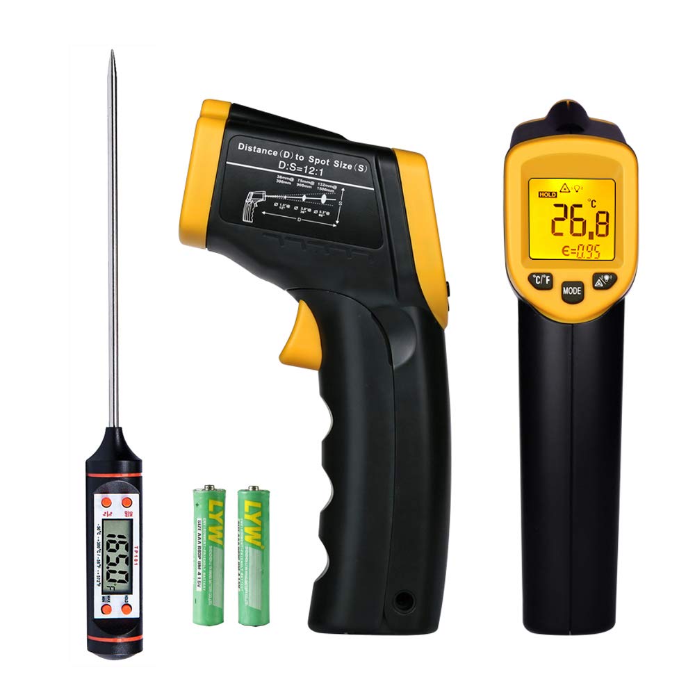[Australia - AusPower] - Non-Contact Digital Laser Infrared Thermometer Meat Thermometer Temperature Gun -58℉~ 932℉ (-50℃ ~ 500℃) Temperature Probe for Cooking/Air/Refrigerator Yellow 