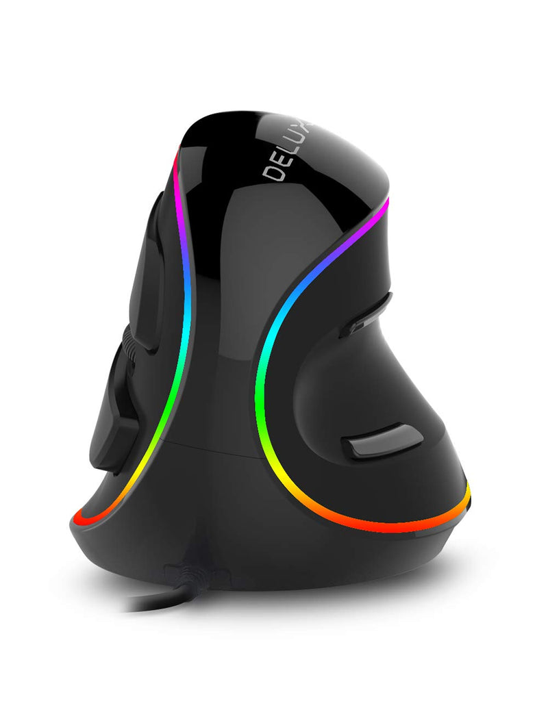 [Australia - AusPower] - DELUX Wired Ergonomic Vertical Mouse, Large RGB Ergonomic Computer Mouse with 6 Buttons, Removable Wrist Rest, 4000DPI and On-Board Software Reduce Hand Strain,for Carpal Tunnel(M618Plus RGB-Black) Wired with RGB 