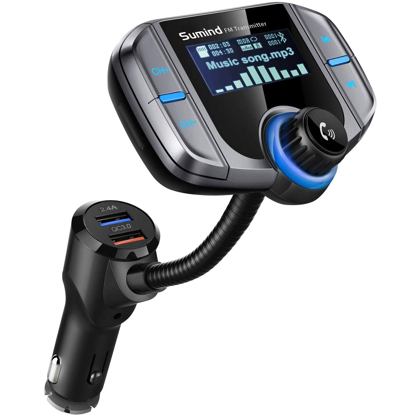 Bluetooth Car, Fm Transmitter Bluetooth 5.0 Wireless Mp3 Music Player Radio  Adapter, Hands-free Calling, Dual Usb Ports 5v/2.4a & 1a, Car Charger Supp
