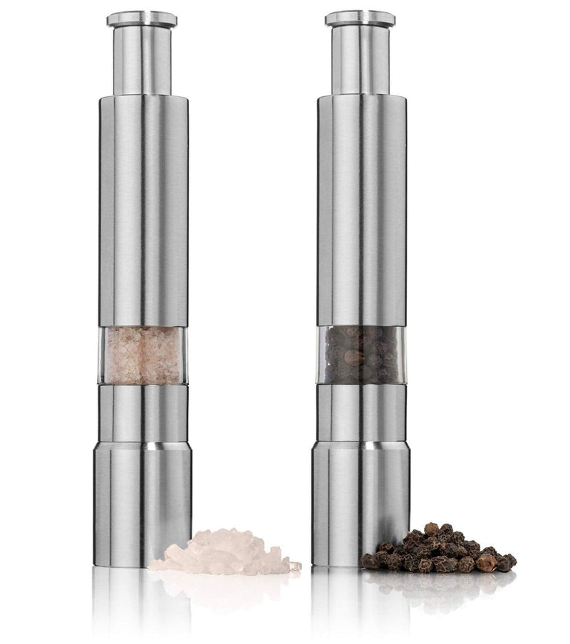 [Australia - AusPower] - Salt and Pepper Grinder Set of 2,Stainless Steel Push Button Grinder Modern Design Thumb Grinder, for Black Pepper, Sea Salt and Himalayan Salt, Spice and Salt 