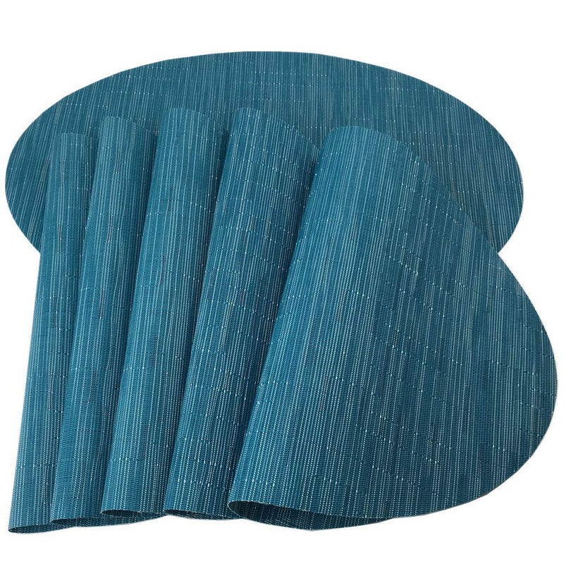 [Australia - AusPower] - Red-A Placemats, Imitation Bamboo Oval Woven Vinyl Heat Resistant Placemats Washable Table Mats for Kitchen Table Set of 6,Blue Blue 