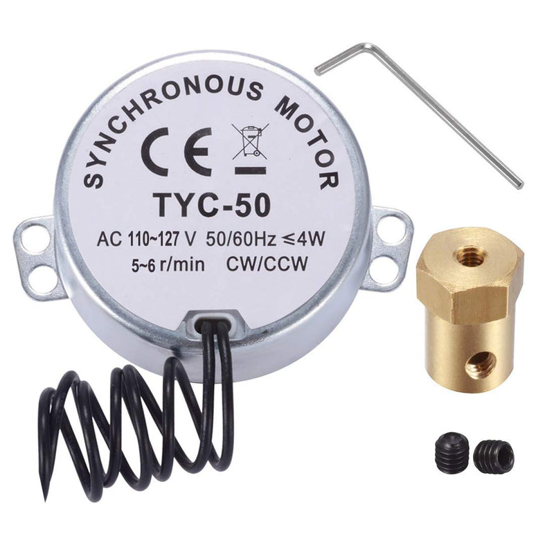 [Australia - AusPower] - 5/6 RPM Electric Synchronous Synchron turntable Motor with 7mm Flexible Coupling Connector - AC 100~127V 50/60Hz for Cup Turner, Tumbler Turner Cup Rotator, Cuptisserie & Microwave Oven. 5/6 rpm motor with connector 