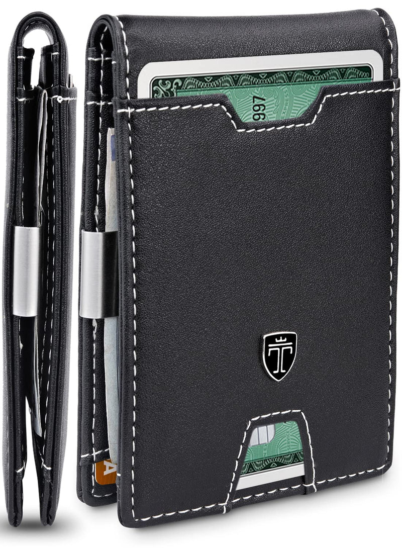 [Australia - AusPower] - TRAVANDO Mens Slim Wallet with Money Clip AUSTIN RFID Blocking Bifold Credit Card Holder for Men with Gift Box Black & White 