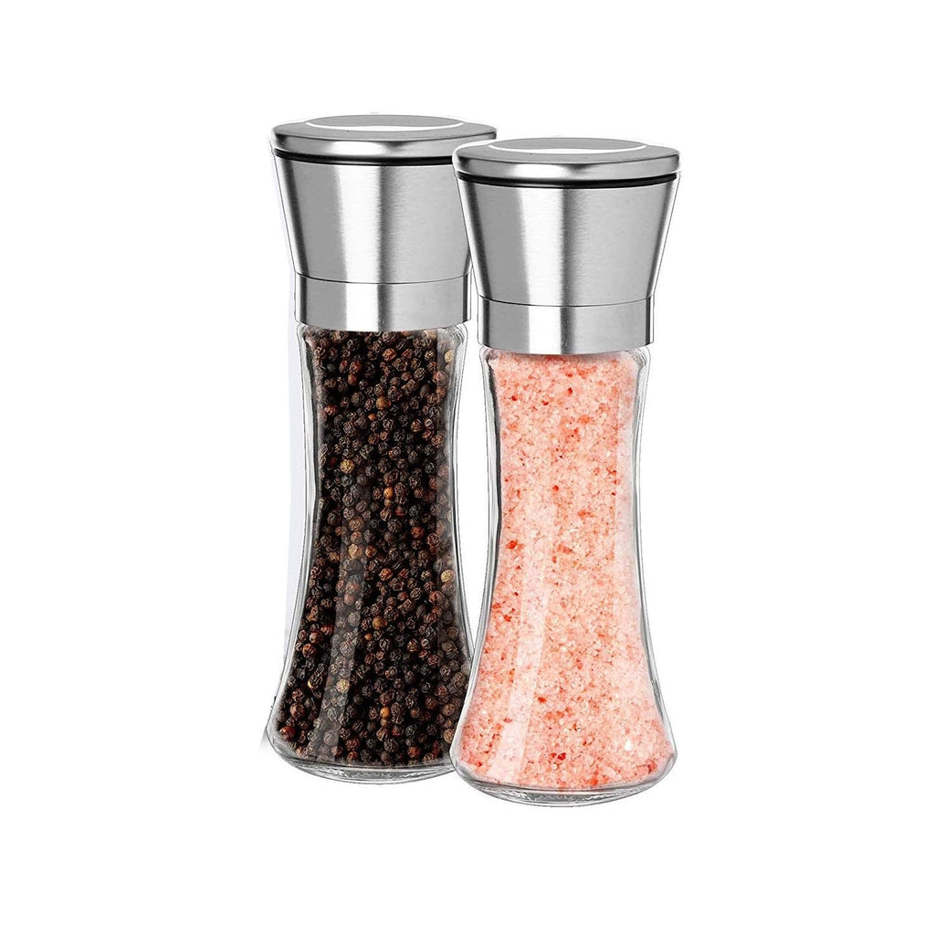 [Australia - AusPower] - Premium Salt and Pepper Grinder Set of 2， Brushed Stainless Steel Pepper Mill and Salt Mill, Glass Tall Body, Adjustable Ceramic Rotor- Salt and Pepper Shakers (7.5-inch) 7.5-inch 