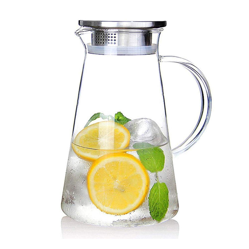 [Australia - AusPower] - SUSTEAS 2.0 Liter 68oz Glass Pitcher with Lid, Easy Clean Heat Resistant Glass Water Carafe with Handle for Hot/Cold Beverages - Water, Cold Brew, Iced Tea & Juice 