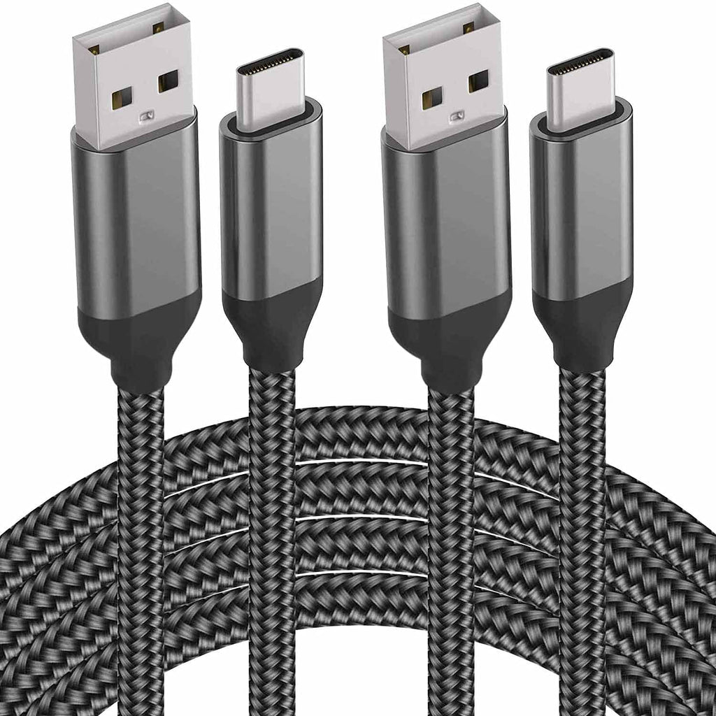 [Australia - AusPower] - USB C Cable, [6.6FT 2PACK], 3A Fast Charging,Nylon,Type C Charger Cord for Samsung Galaxy S21 S20 S10 S10e S9 S8 Plus,Note 20 10 9 8,A10e A20 A30 A40 A50 A70,LG,Moto G100 G9 One 5G Ace,BLU G90 G9 Pro 6.6ft+6.6ft Grey 