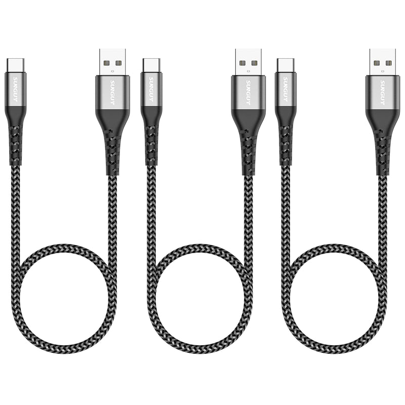 [Australia - AusPower] - SUNGUY USB C Cable 1.5FT [3Pack] 3A Fast Charge Data Sync USB 2.0 Type C Cord Short Braided Durable for Samsung Note 10 S10 A80,Moto G7 1.5FT*3 