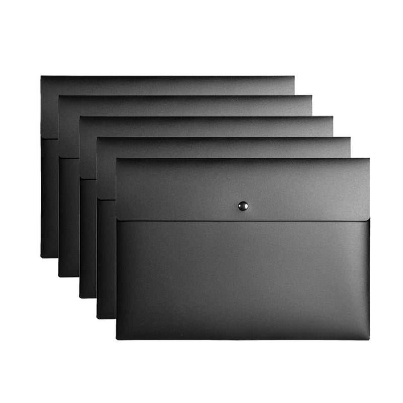 [Australia - AusPower] - VANRA Poly File Folder Pockets File Jacket Plastic Envelope Flat Document Letter Organizer with Snap Button Closure A4 Letter Size (Pack of 5, Black) A4 Size: 12.6”L x 9"H 