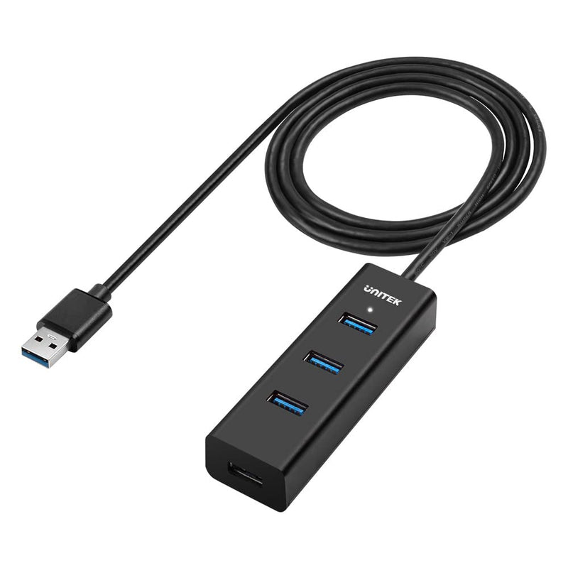 [Australia - AusPower] - Unitek 4-Port USB 3.0 Hub, 4 Ft Long Cable USB Extension Multiple Port Splitter with Micro USB Charging Port Compatible for Windows PC, Laptop,Flash Drive,Wireless Mouse Keyboard 1.2 M - Black Type-A (4Ft) 