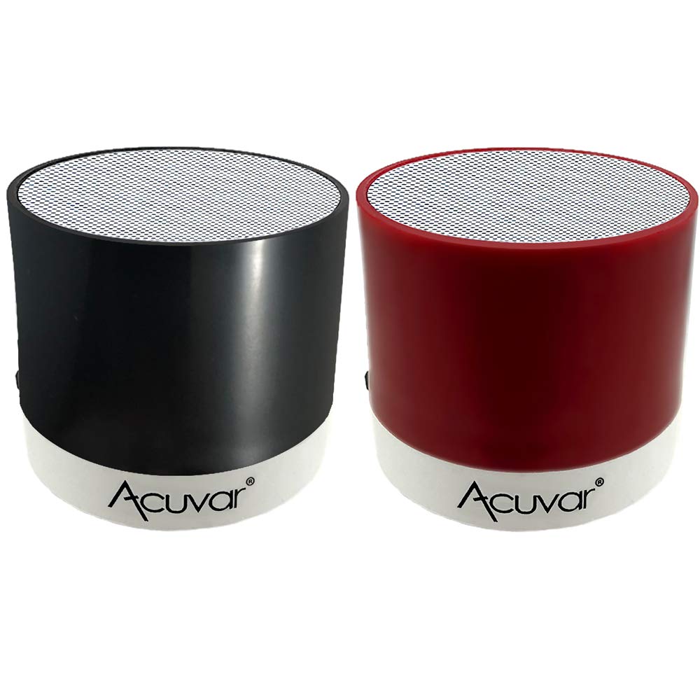 [Australia - AusPower] - 2 Acuvar Wireless Rechargeable Mini Speaker Pods with Micro SD Card Reader and USB Compatibility (Red & Black) 